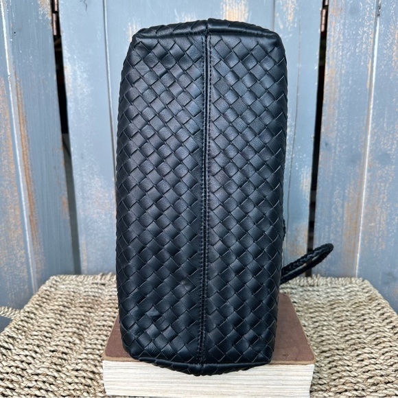 Quince Italian Leather Handwoven Satchel Black NWOT - Picture 8 of 16